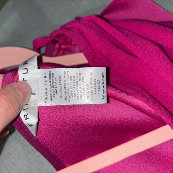 Trina Turk Haipo Shift Dress Hot Pink Flutter Sleeve Tie-Back | Size Small - Picture 13 of 15